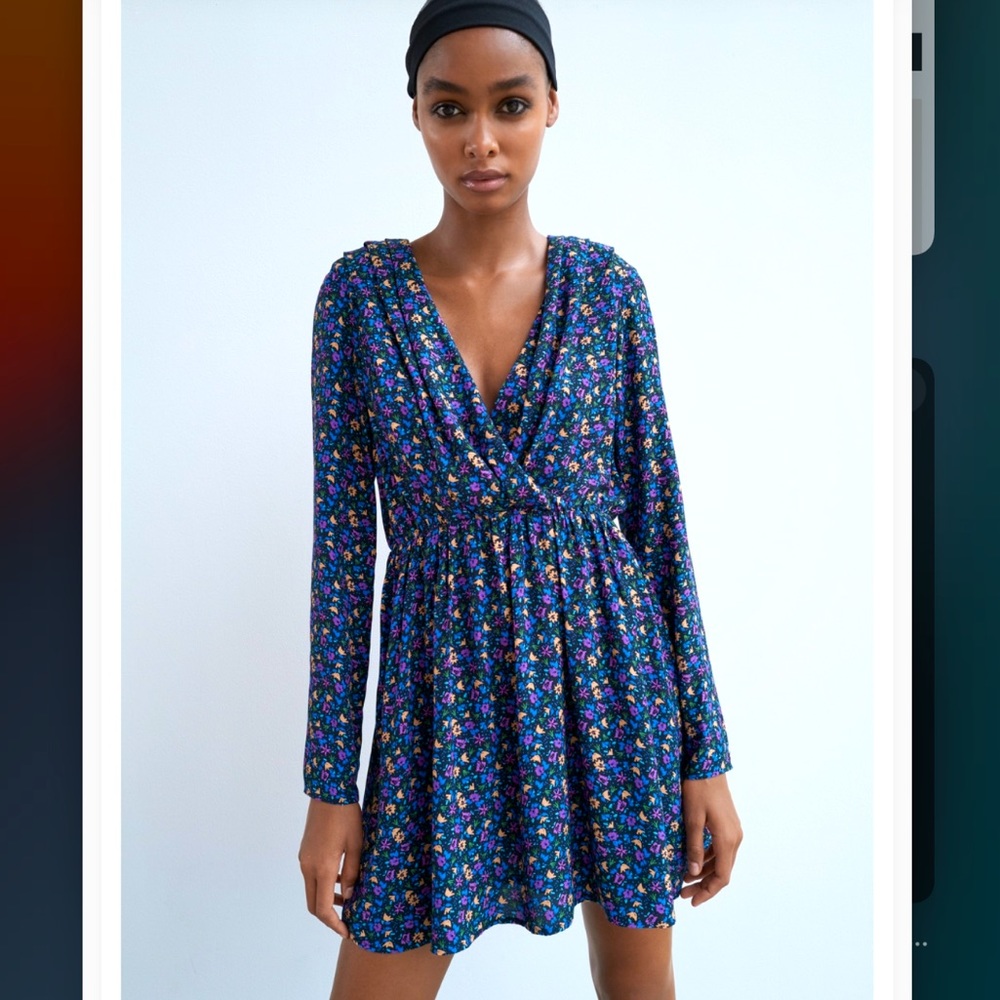 Zara V Neck Floral Shoulder Pad Mini Dress